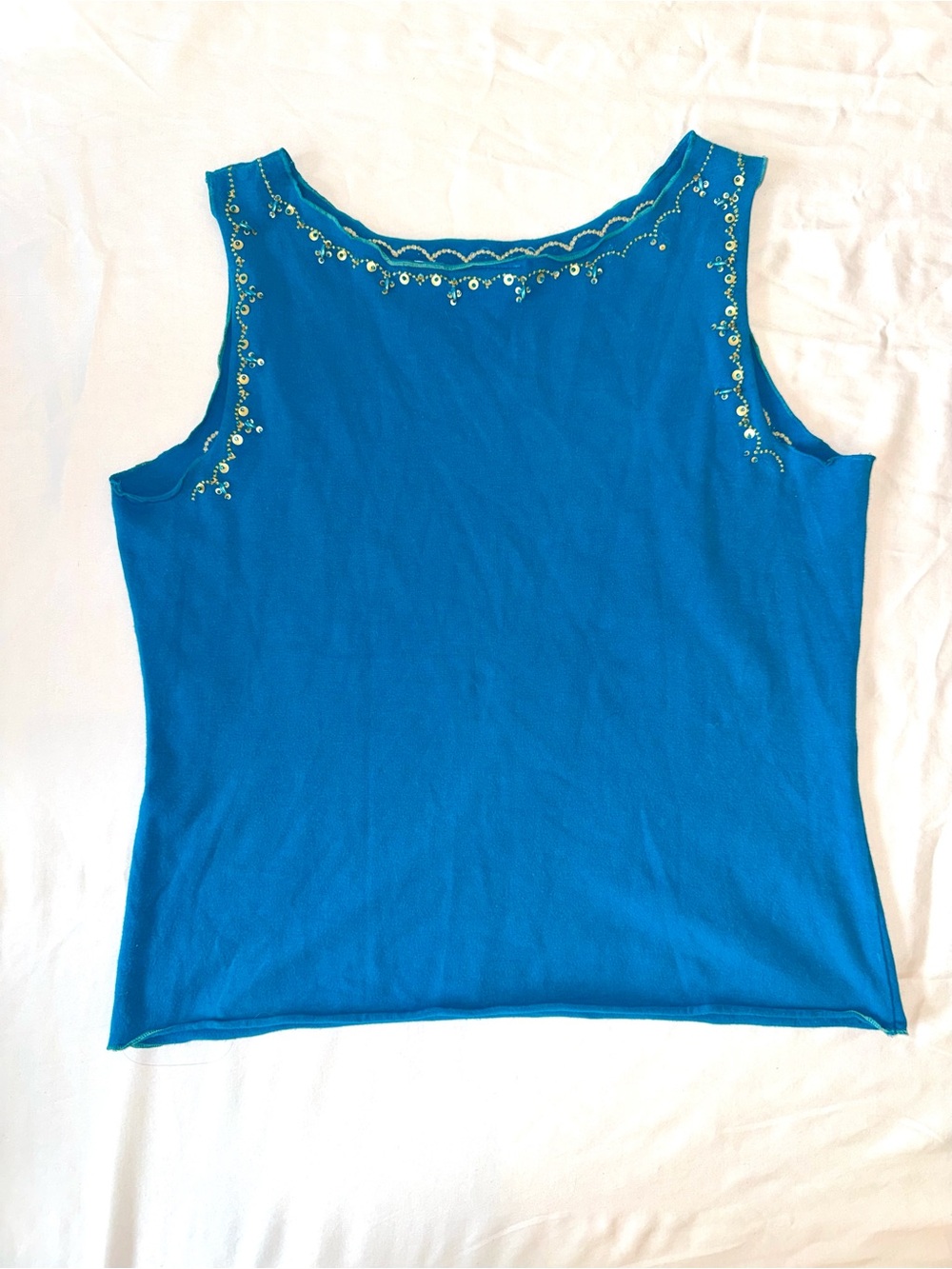 Vintage 90s Liz Claiborne Turquoise Blue Embellished Tank Top - XL - Picture 5 of 11